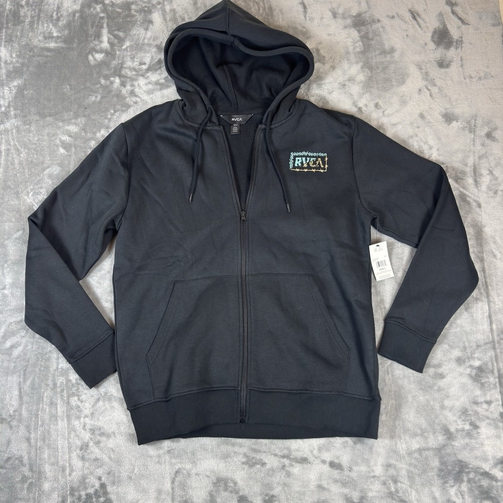 RVCA Oliver Zip Hoodie Mens Small Black Graphic Fleece Sweatshirt NWT 23A4802400